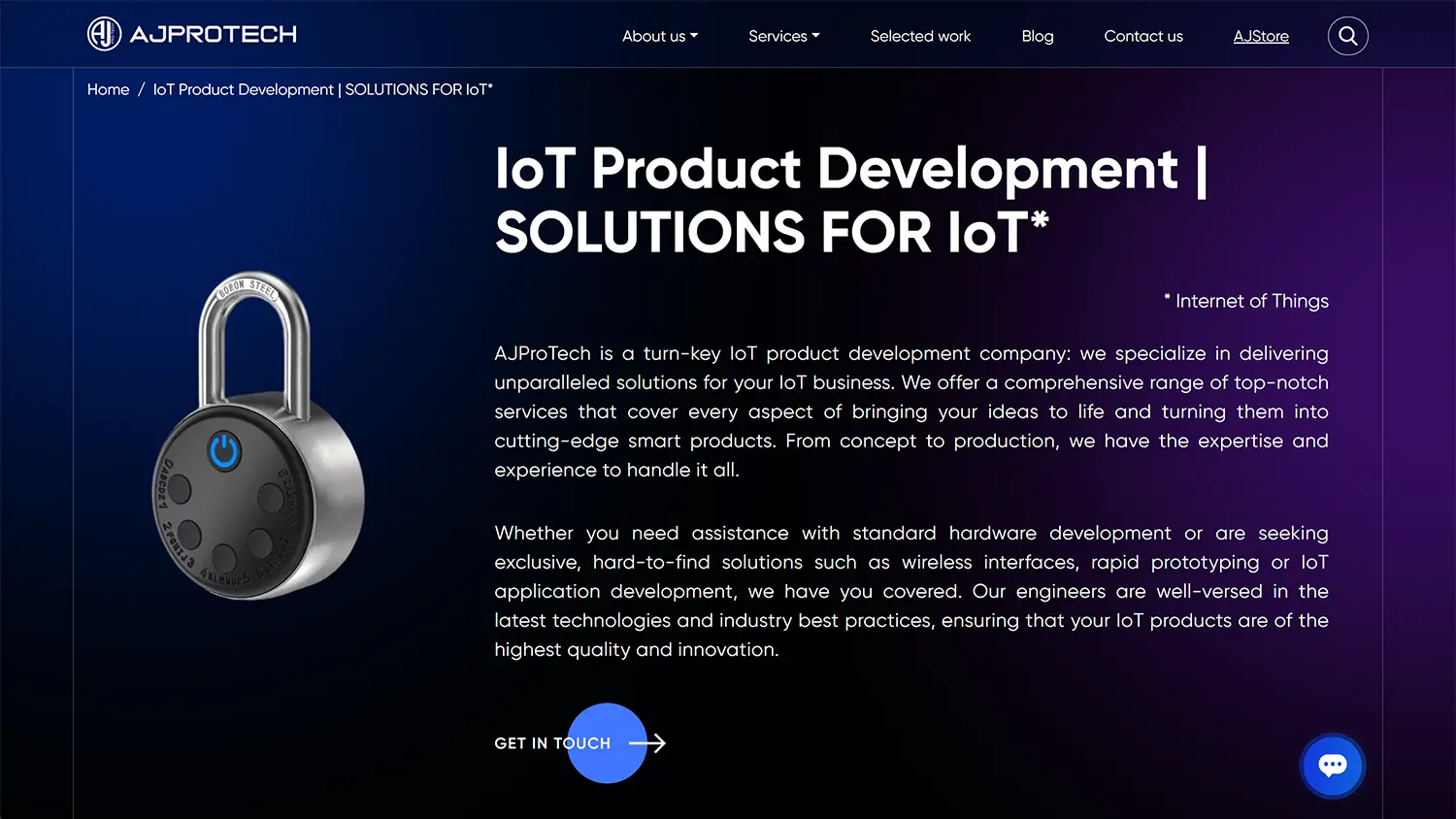 Screenshot of the AJProTech website