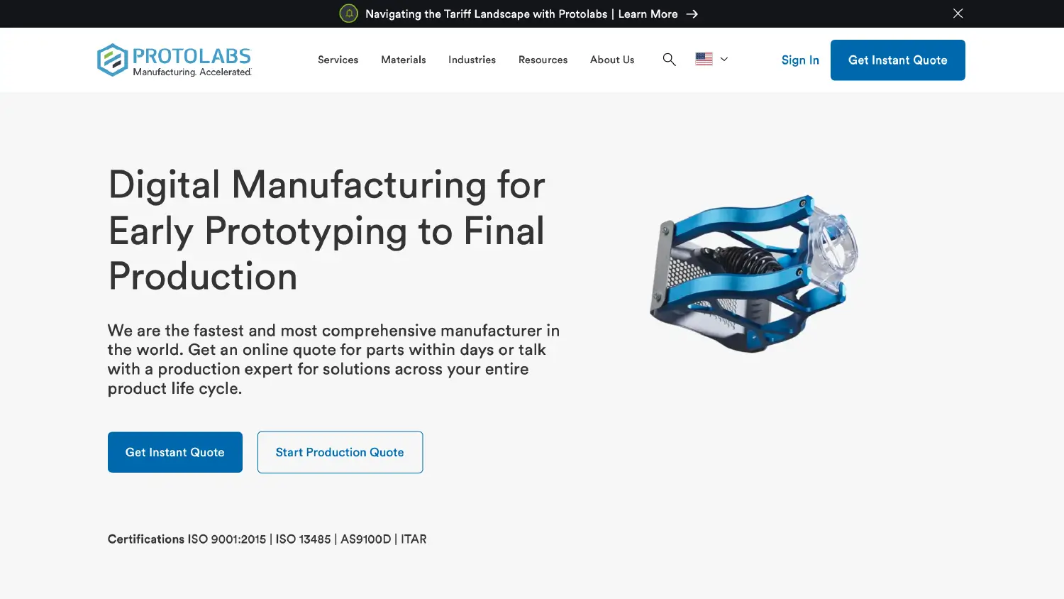 Screenshot from the Protolabs website.