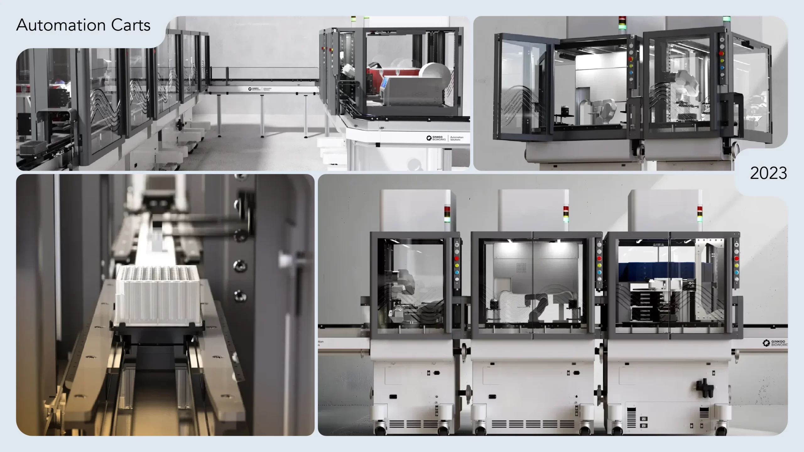 Images of Ginkgo’s Reconfigurable Automation Carts (RACs) design by StudioRed.