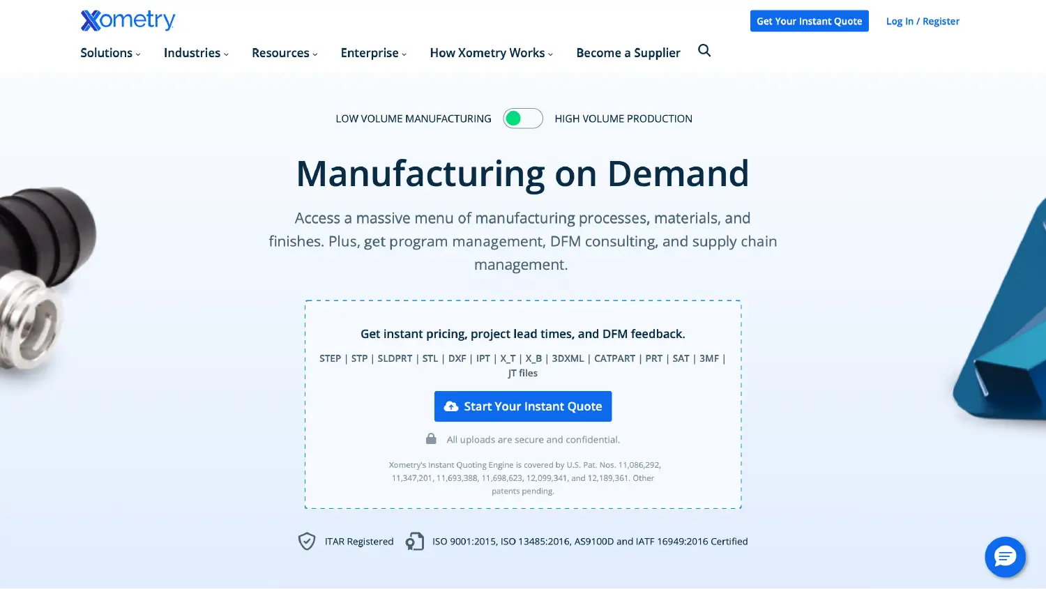 Screenshot from the Xometry website.